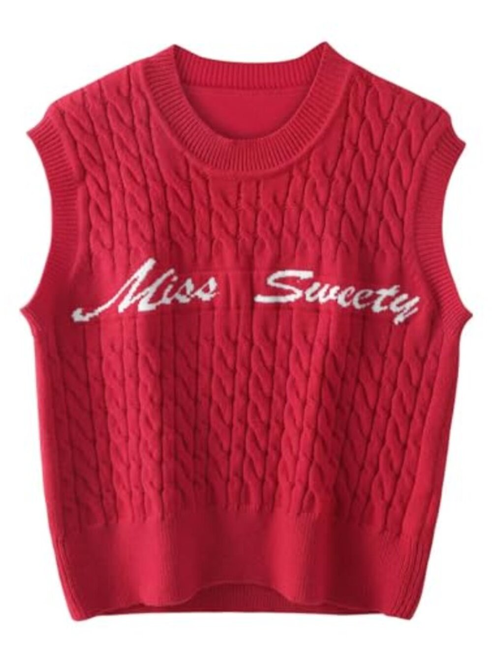 Sleeveless Knit Sweater Vest Crew Neck Cable Tank Top
